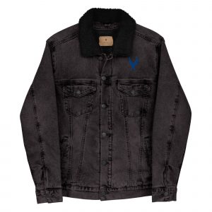 Monochrome Feathers - Unisex denim sherpa jacket